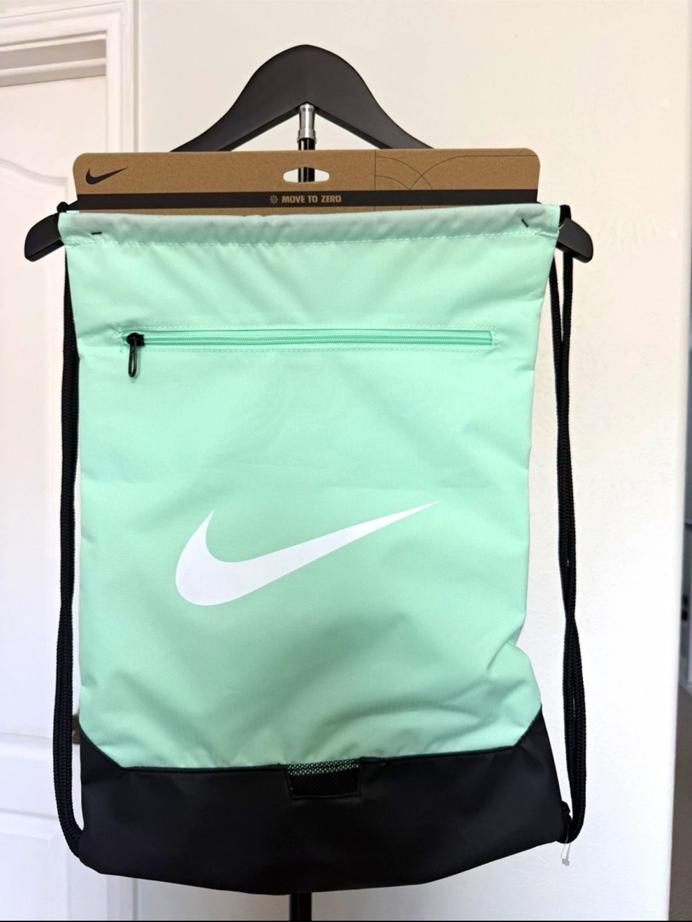 Nike Mint Green and Black Drawstring Backpack with White Swoosh